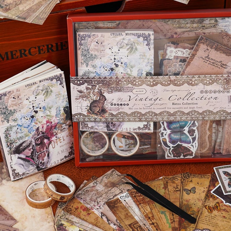 Funto Scrapbooking Kit (202 PCS), Vintage Collection-Wisteria & Butterfly, Perfect for Bullet Scrapbooking Materials, Planner DIY Arts Craft Collage - Image 3